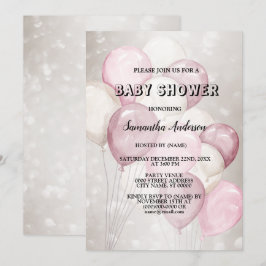 Baby Shower Waterverf Roze Witte Ballonnen Feest Kaart