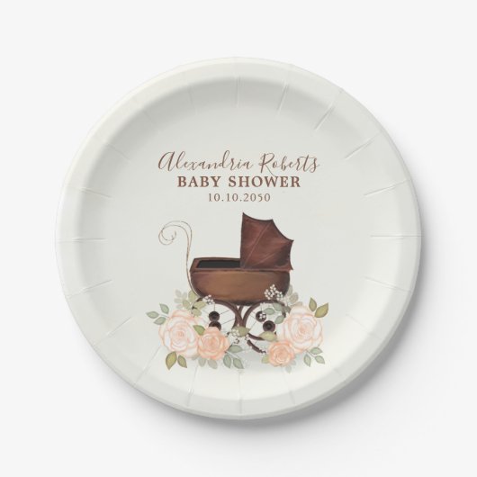 Baby shower Waterverf Rustic Greenery Floral Papieren Bordje (Voorkant)