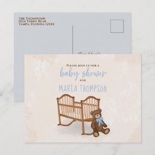 Baby shower Waterverf Rustic Stuffed Animal Blue Briefkaart