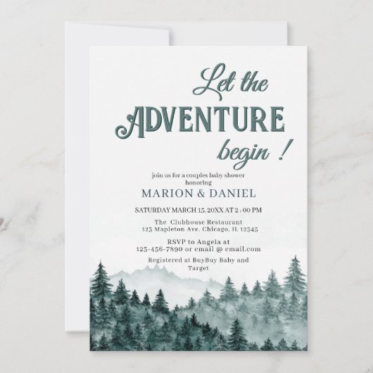 Baby shower waterverf rustige bosmontat kaart (Voorkant)