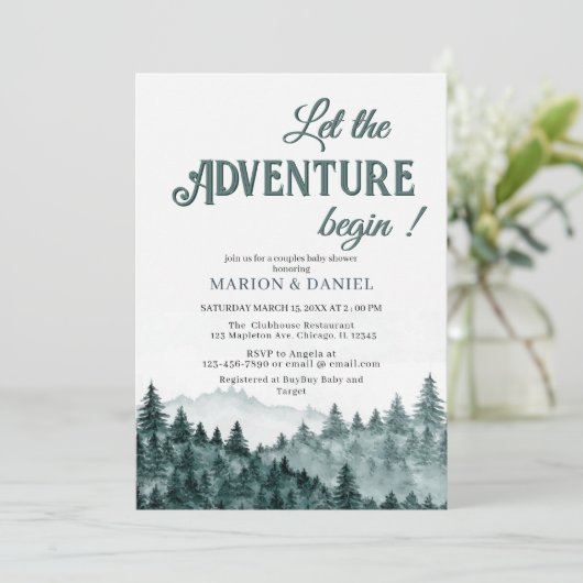 Baby shower waterverf rustige bosmontat kaart (Staand voorkant)