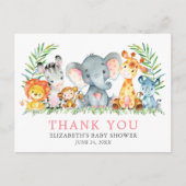 Baby Shower Waterverf Safari Dieren Bedankt Pk Briefkaart (Voorkant)