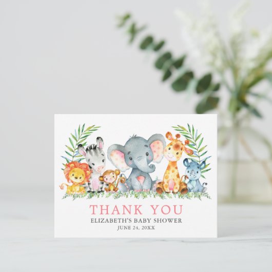 Baby Shower Waterverf Safari Dieren Bedankt Pk Briefkaart (Staand voorkant)