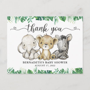 Baby shower Waterverf Safari Dieren Hartelijk dank Briefkaart