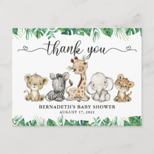 Baby shower Waterverf Safari Dieren Hartelijk dank Briefkaart