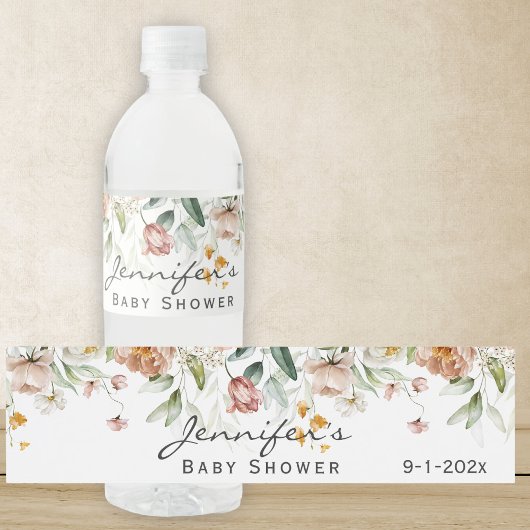 Baby shower Waterverf Stilleven Bloemen Drop Waterfles Etiket
