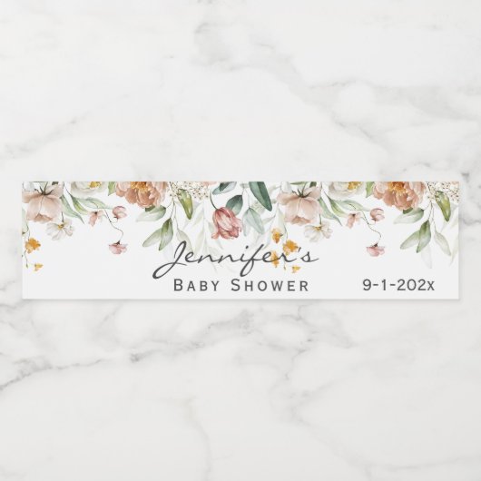 Baby shower Waterverf Stilleven Bloemen Drop Waterfles Etiket (Enkel label)