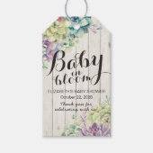 Baby shower Waterverf Succulente Planten Wit hout Cadeaulabel (Voorkant)