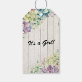 Baby shower Waterverf Succulente Planten Wit hout Cadeaulabel (Achterkant)