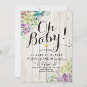 Baby shower Waterverf Succulente Planten Wit hout Kaart (Voorkant)