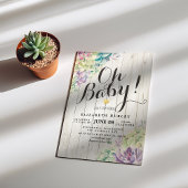 Baby shower Waterverf Succulente Planten Wit hout Kaart
