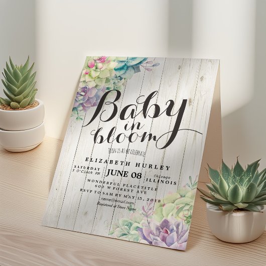 Baby shower Waterverf Succulente Planten Wit hout Kaart