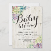 Baby shower Waterverf Succulente Planten Wit hout Kaart (Voorkant)