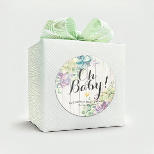 Baby shower Waterverf Succulente Planten Wit hout Ronde Sticker