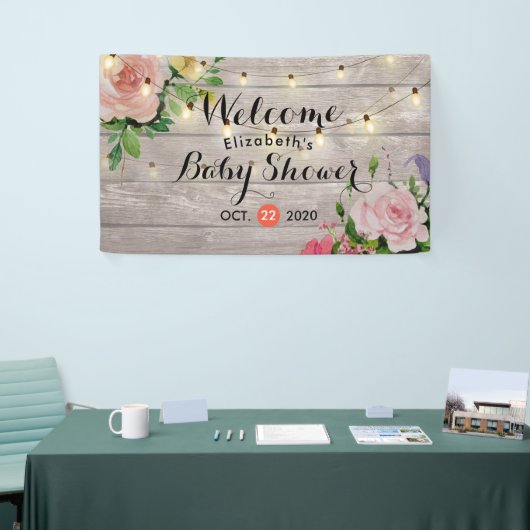 Baby shower Waterverf Succulente Planten Wit hout Spandoek (Beurs)