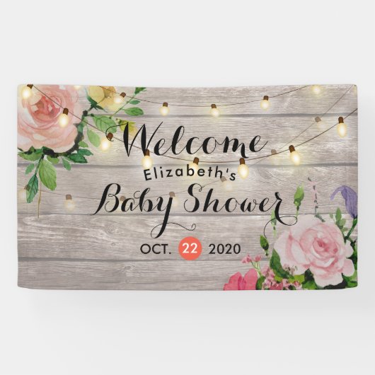 Baby shower Waterverf Succulente Planten Wit hout Spandoek (Horizontaal)