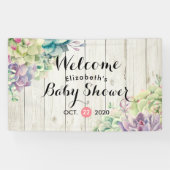 Baby shower Waterverf Succulente Planten Wit hout Spandoek (Horizontaal)