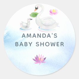 Baby shower Waterverf Swan Ronde Sticker