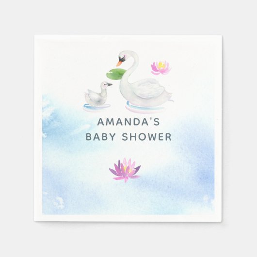 Baby shower Waterverf Swan Servet (Voorkant)
