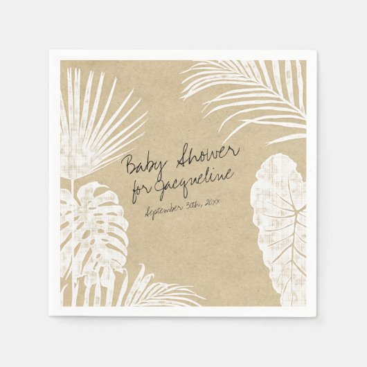 Baby shower Waterverf Tropical Leaf Coastal Kraft Servet (Voorkant)