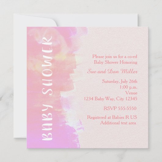 BABY SHOWER Waterverf Tropisch Roze Uitnodiging (Voorkant)