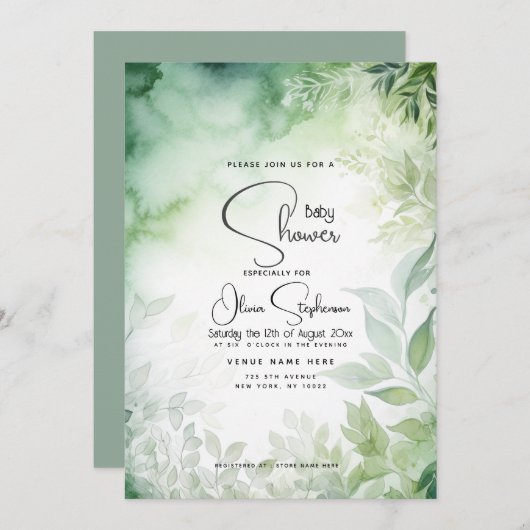 Baby shower- Waterverf Tuin QR Code Kaart (Voorkant / Achterkant)