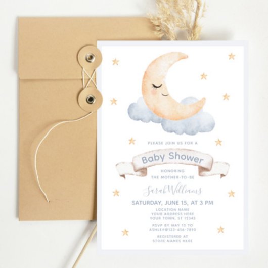 Baby shower Waterverf van pasta's en sterren Kaart