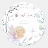 Baby shower Waterverf vlinderbloem Dank u wel Ronde Sticker (Voorkant)