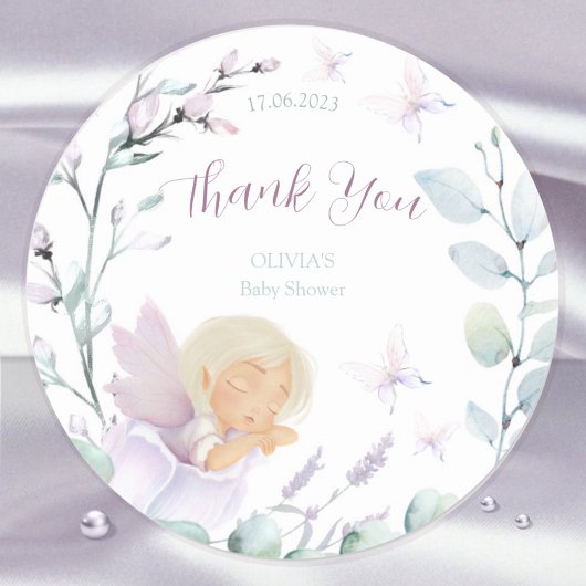 Baby shower Waterverf vlinderbloem Dank u wel Ronde Sticker