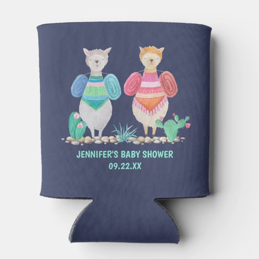 Baby shower Waterverf voor Llama en Cacti Blikjeskoeler (Achterkant)