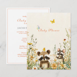 Baby Shower Waterverf Wasbeer Muis Vlinders Kaart