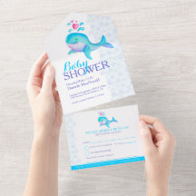Baby shower waterverf Whale Blue Aqua