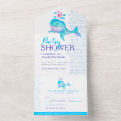 Baby shower waterverf Whale Blue Aqua All In One Uitnodiging (Binnen)