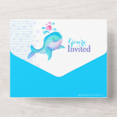 Baby shower waterverf Whale Blue Aqua All In One Uitnodiging (Achterkant)