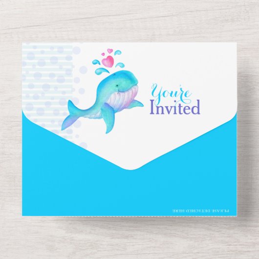 Baby shower waterverf Whale Blue Aqua All In One Uitnodiging (Achterkant)