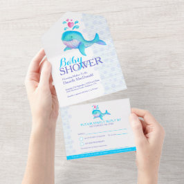 Baby shower waterverf Whale Blue Aqua All In One Uitnodiging