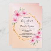 Baby shower wazig roze floraalgoud geometrisch kaart (Voorkant / Achterkant)