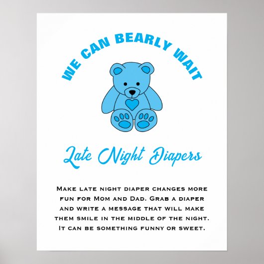 Baby Shower We Can Bearly Wait Late Night Luiers Poster (Voorkant)