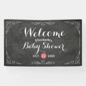 Baby shower Welkom Black White Flowers Chalkboard Spandoek (Horizontaal)