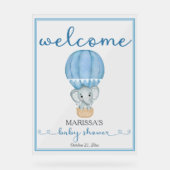 Baby shower Welkom Blauwe Olifant Acryl Bord (Voorkant)