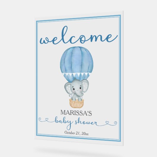 Baby shower Welkom Blauwe Olifant Acryl Bord (Hoek)