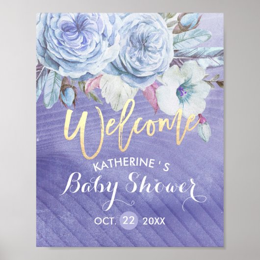 Baby shower Welkom Boho Flower Feathers Poster (Voorkant)