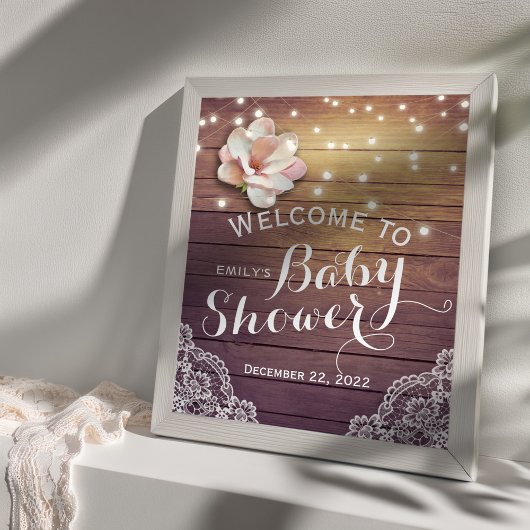 Baby Shower Welkom Bord Bloem Lichtjes Hout Kant Poster