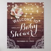Baby Shower Welkom Bord Bloem Lichtjes Hout Kant Poster (Voorkant)