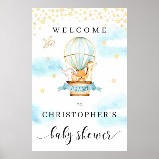 Baby shower welkom bord hete luchtballondieren poster (Voorkant)