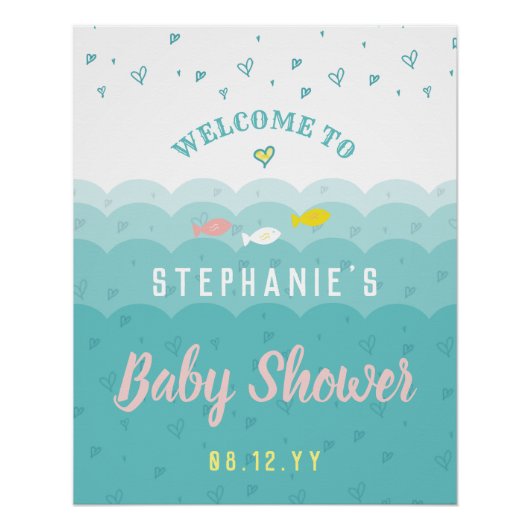 Baby shower Welkom Cute Ocean Hearts Perfect Poster (Voorkant)