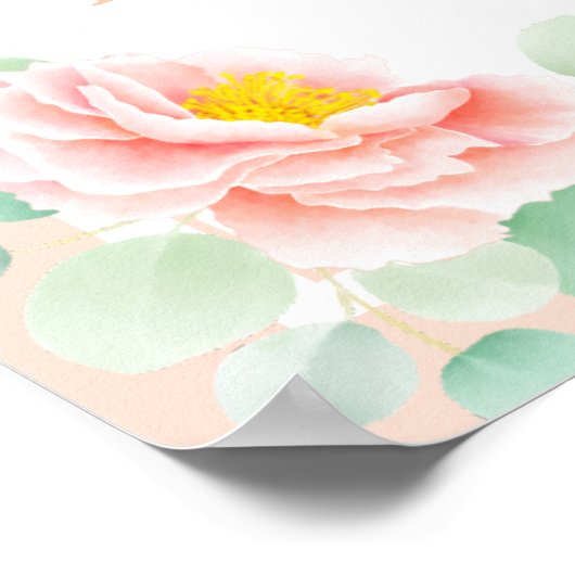 Baby shower Welkom Eucalyptus Foliage Peony Peach Poster (Hoek)