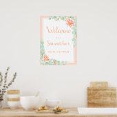 Baby shower Welkom Eucalyptus Foliage Peony Peach Poster (Keuken)