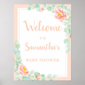 Baby shower Welkom Eucalyptus Foliage Peony Peach Poster (Voorkant)