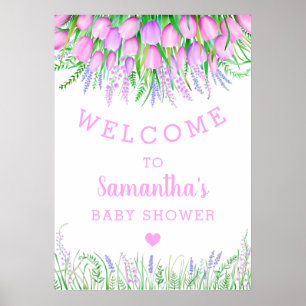 Baby shower Welkom Floral Lavender Tulip Greenery Poster